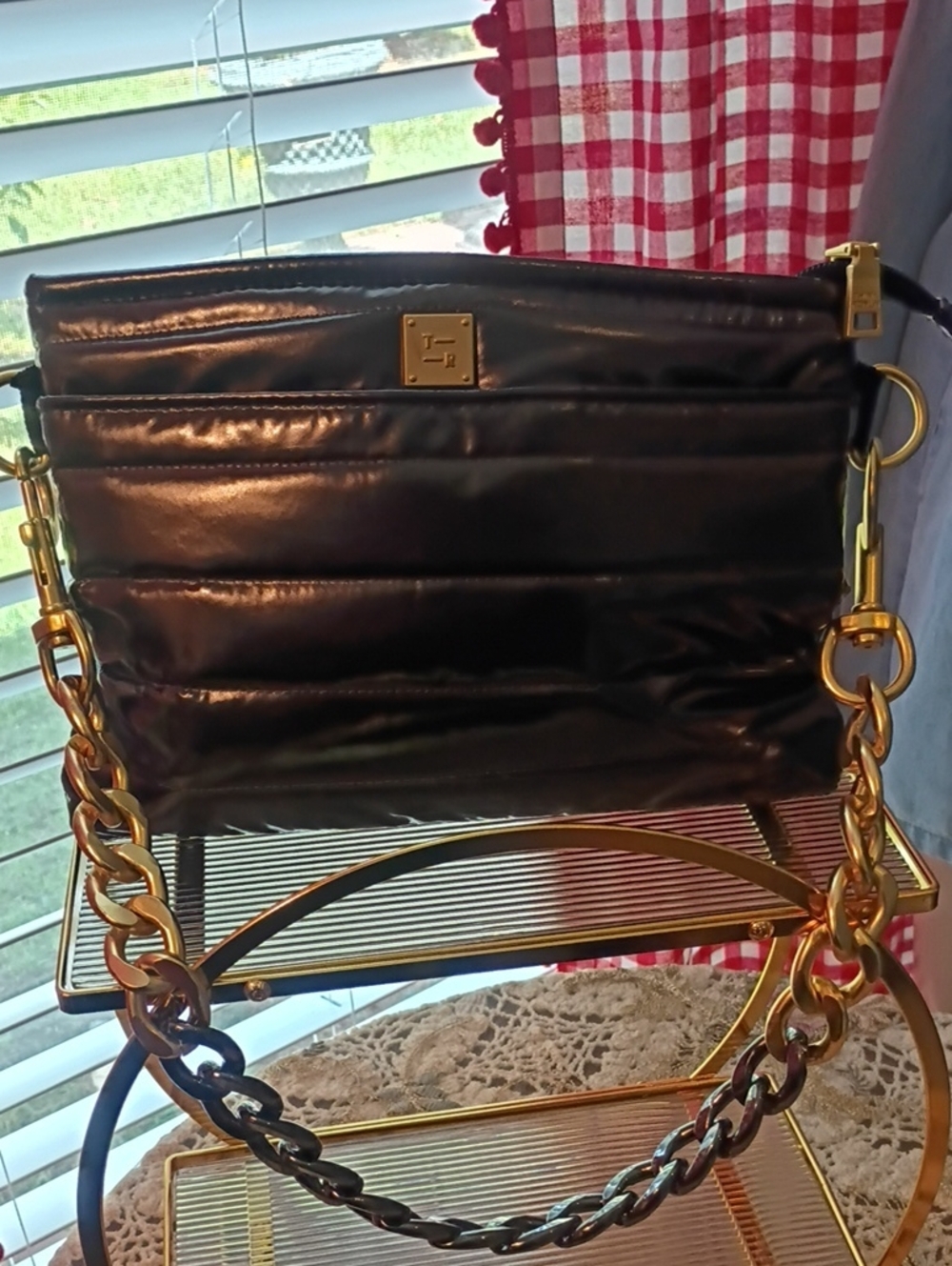 THINK ROYLN Black Quilted Shoulder Bag with Gold Chain